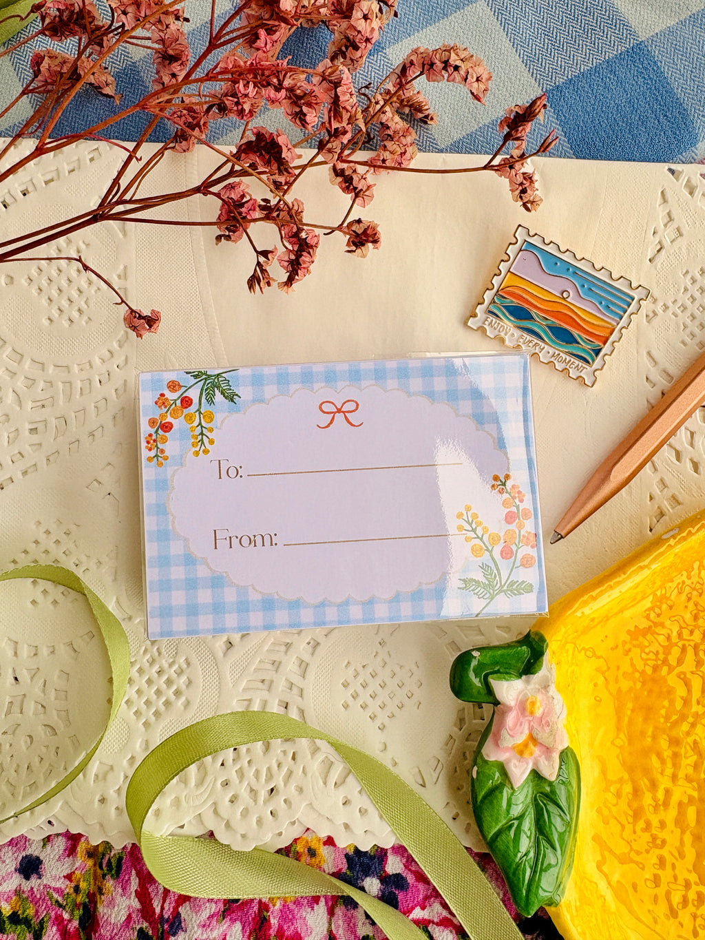 Sky Gingham Gift Card Set