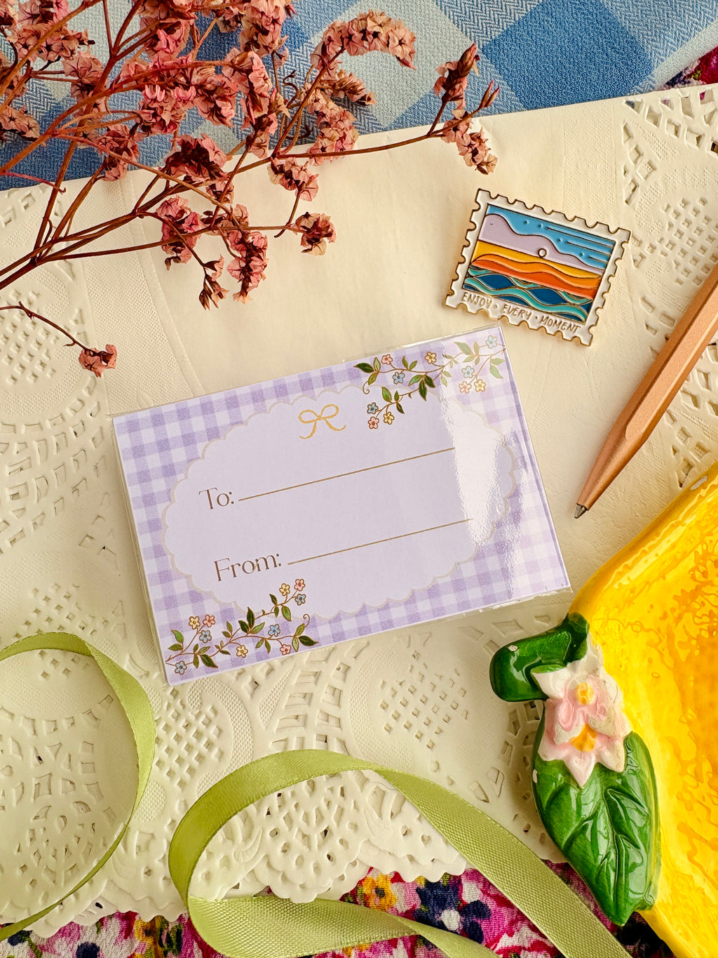 Lavender Gingham Gift Card Set