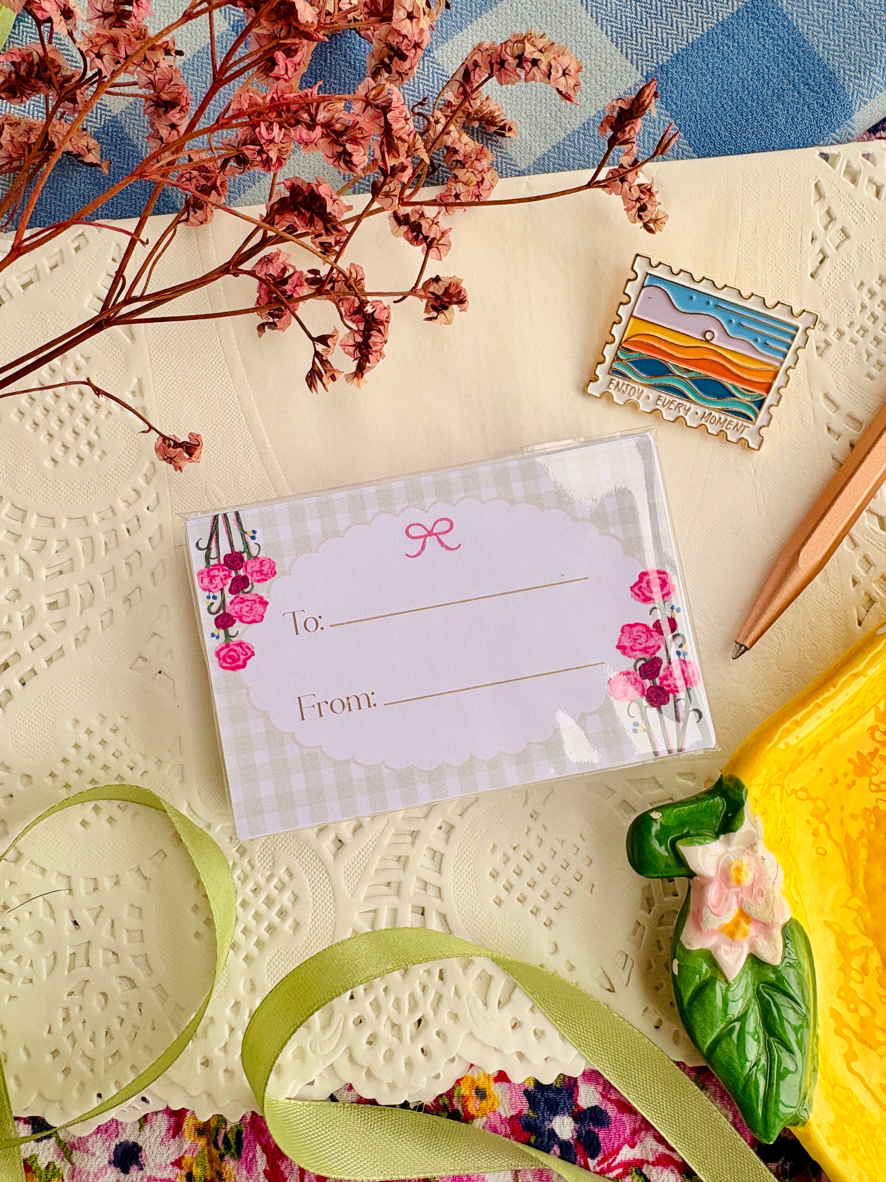 Sage Gingham Gift Card Set
