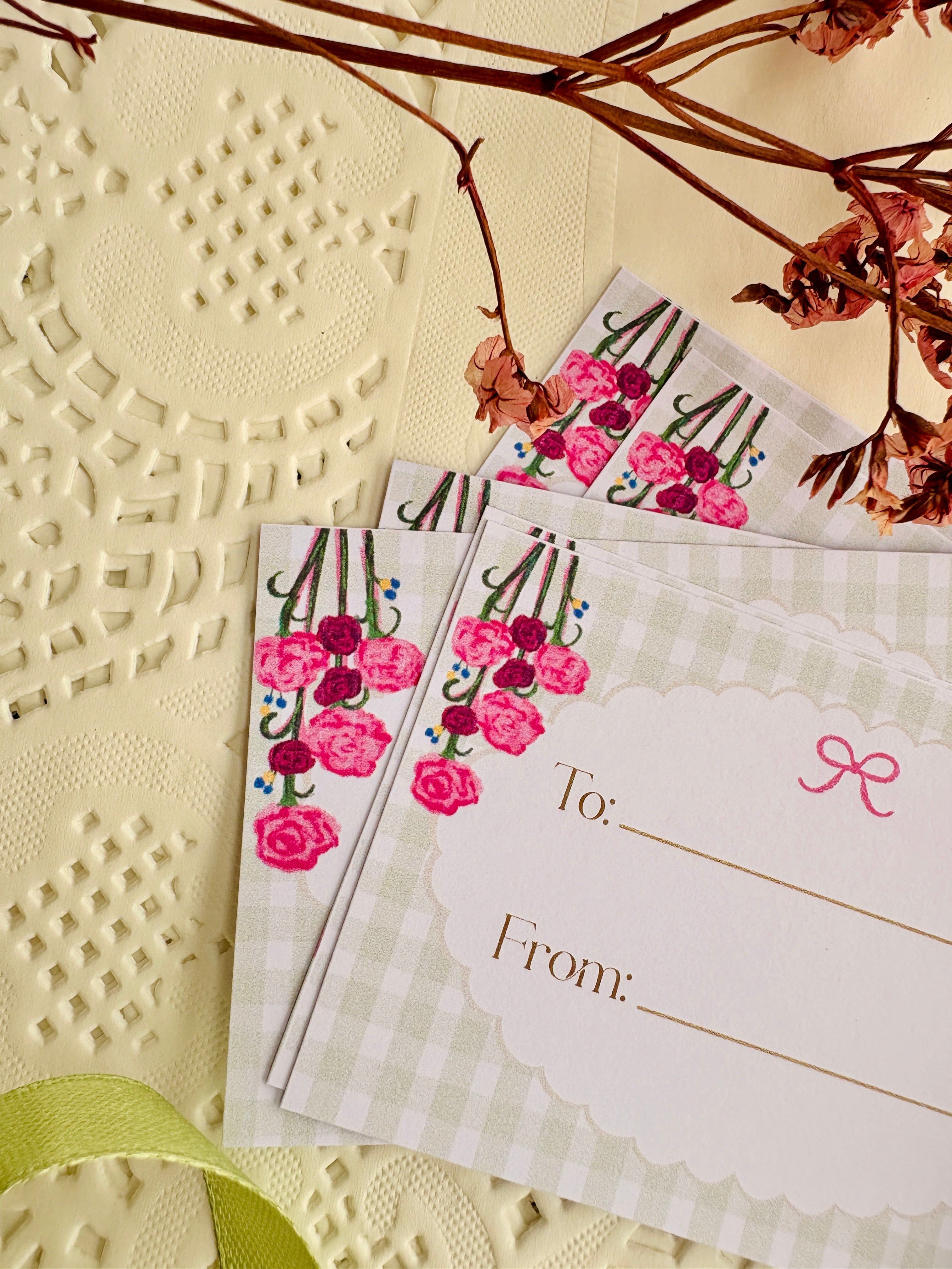 Sage Gingham Gift Card Set