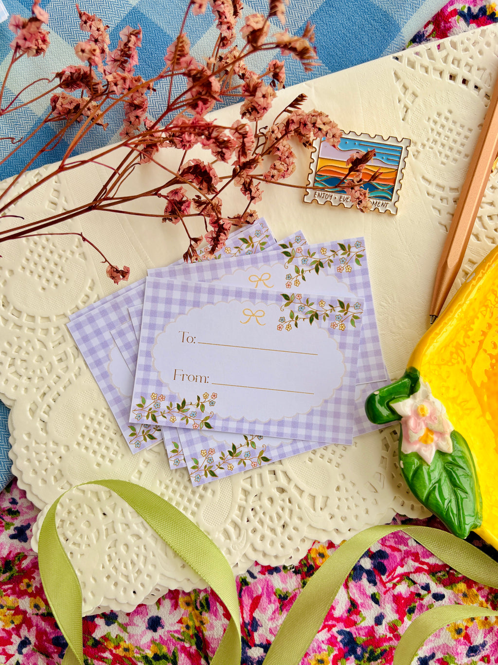 Lavender Gingham Gift Card Set