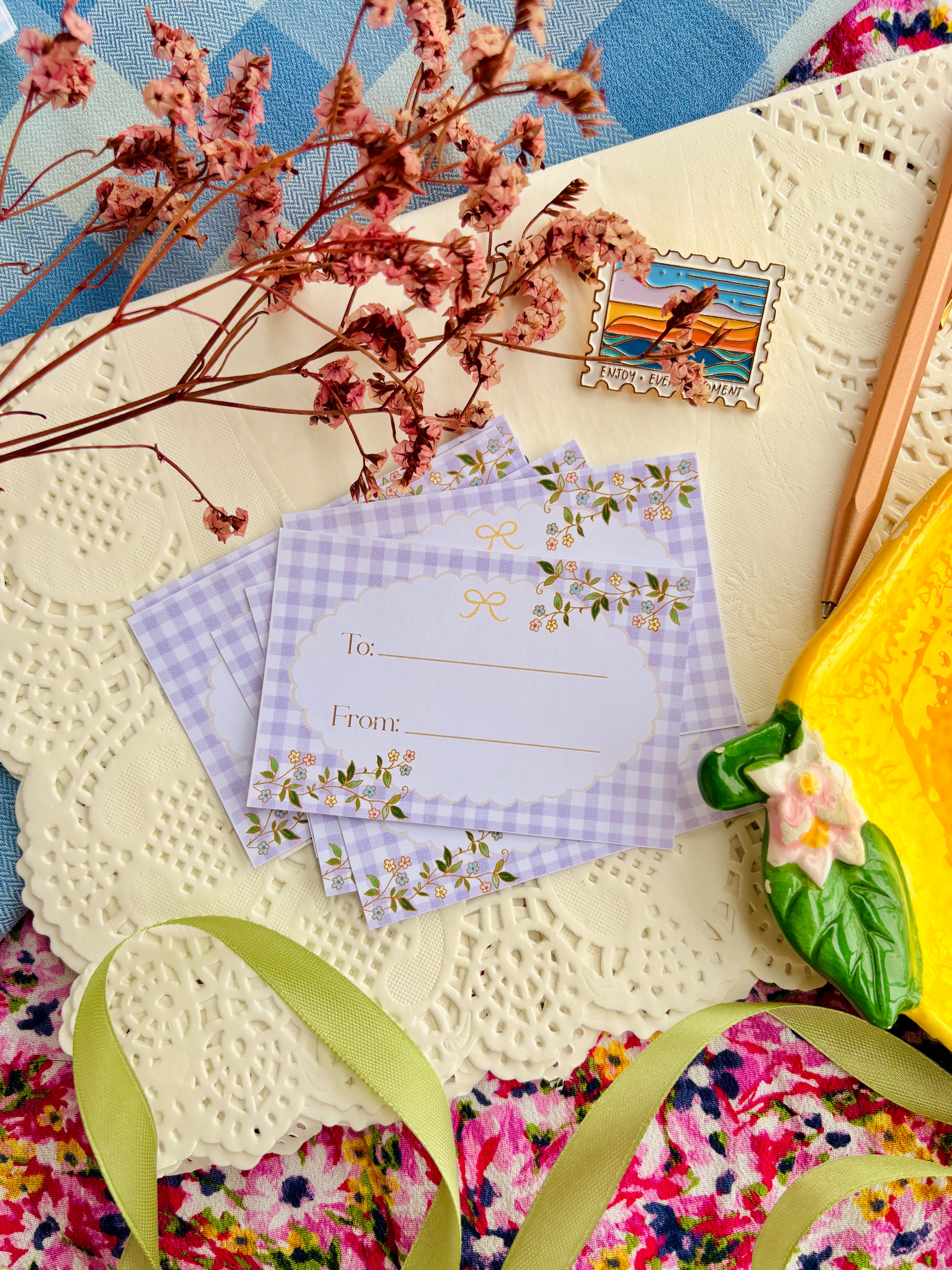 Lavender Gingham Gift Card Set