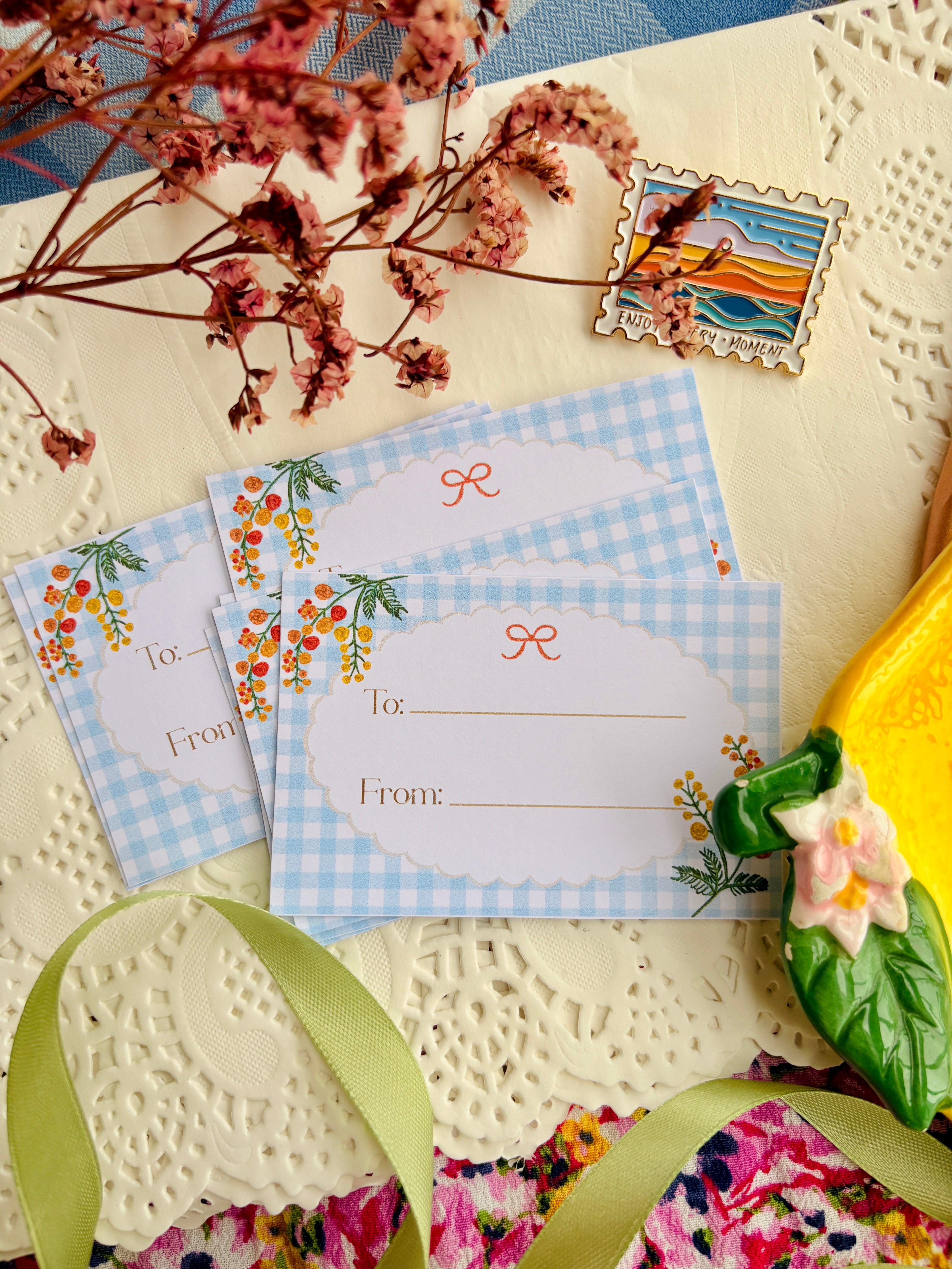 Sky Gingham Gift Card Set