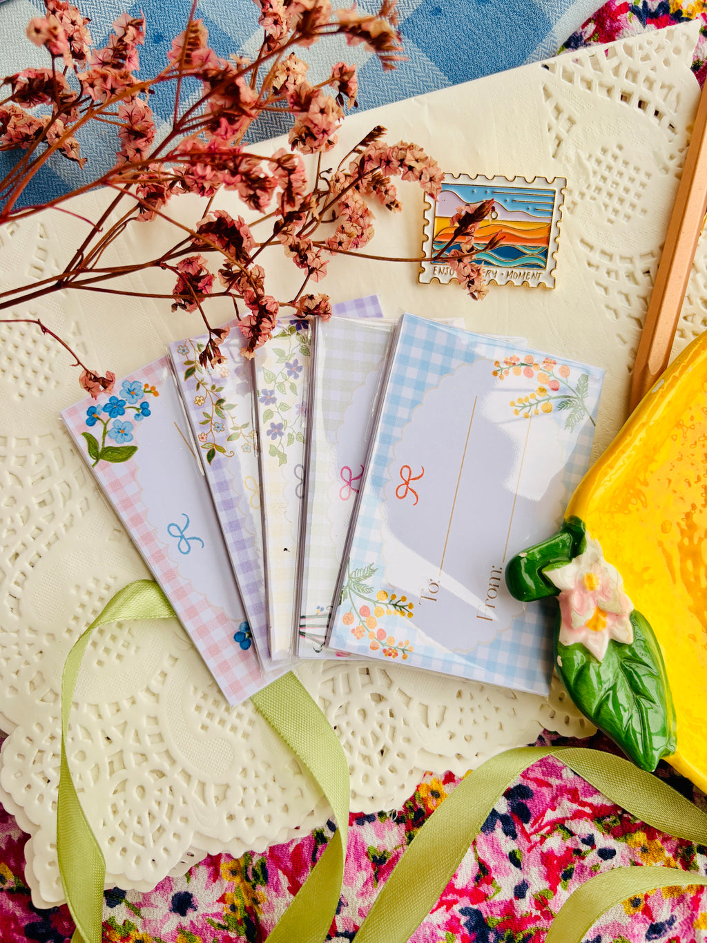 Sky Gingham Gift Card Set