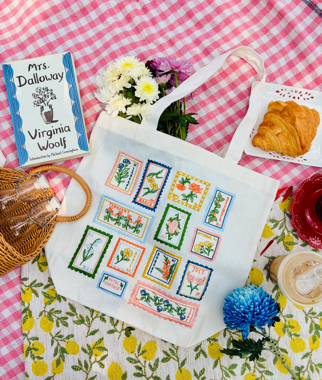 Petal Postage Embroidered Tote Bag