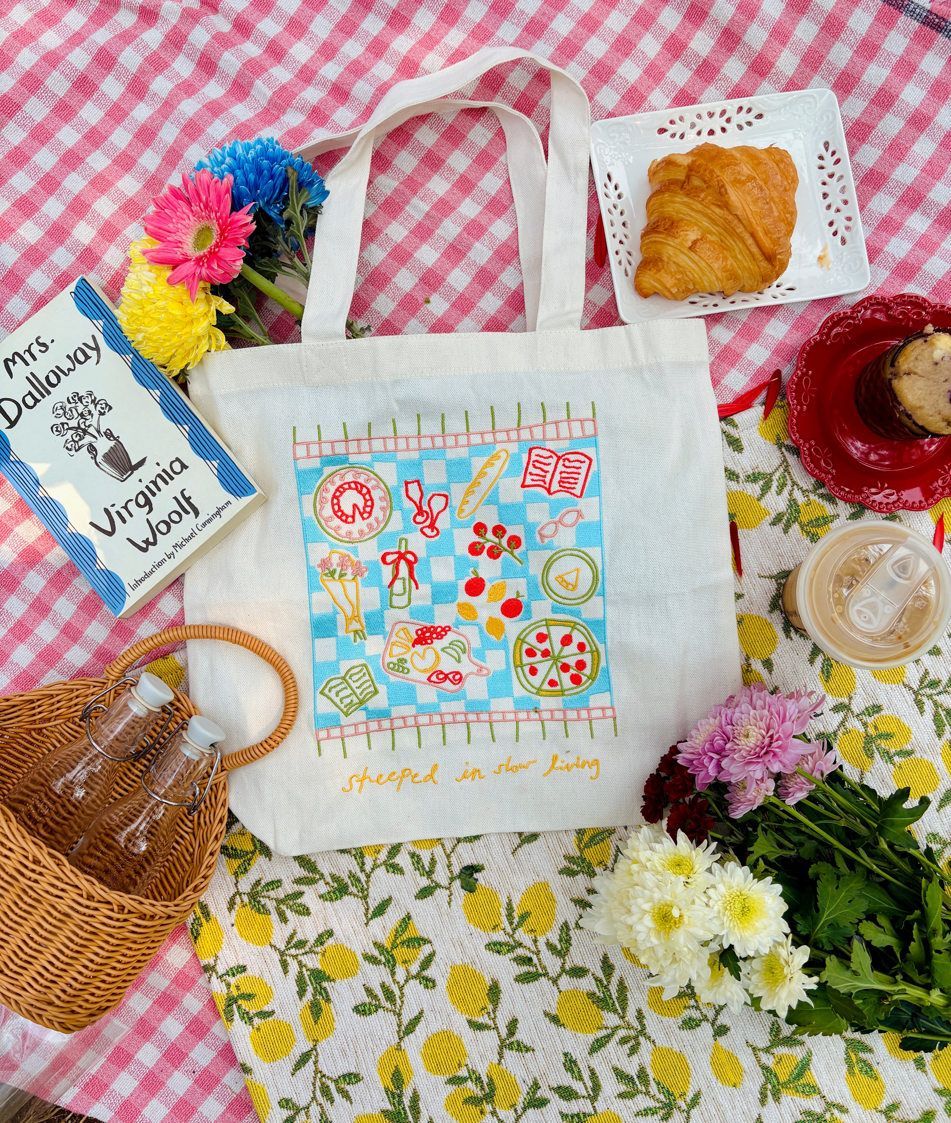 Steeped in Slow Living Embroidered Tote Bag